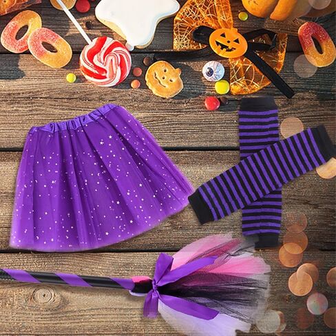 NSVJVY 3 قطع من قفازات مكنسة الساحرة للهالوين، مجموعة تنورة توتو مخططة، قفازات ساحرة لزي الهالوين، من أجل هدايا الهالوين التنكرية in Kuwait