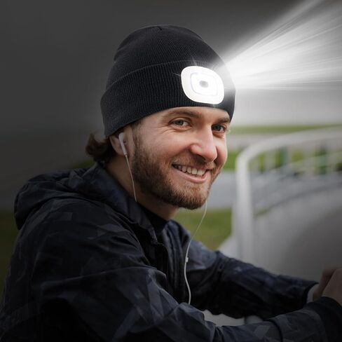 Etsfmoa Unise Beanie with The Light,Gifts for Men Dad Father, USB Rechargeable LED Headlamp Warm Knit Hat in Kuwait