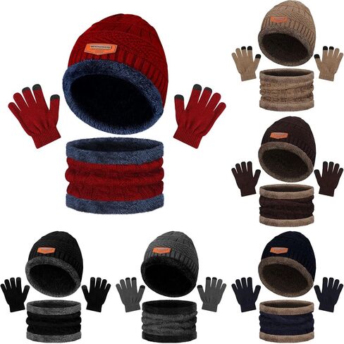 18 Pieces Kids Winter Hat Scarf Gloves Set Knitted Fleece Beanie Hat Scarves Touchscreen Gloves for 5-12 Years Old Girls and Boys in Saudi Arabia