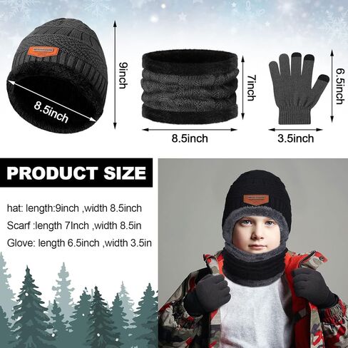 18 Pieces Kids Winter Hat Scarf Gloves Set Knitted Fleece Beanie Hat Scarves Touchscreen Gloves for 5-12 Years Old Girls and Boys in Saudi Arabia