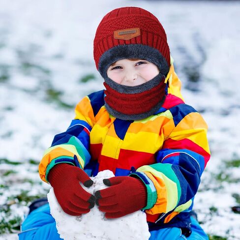18 Pieces Kids Winter Hat Scarf Gloves Set Knitted Fleece Beanie Hat Scarves Touchscreen Gloves for 5-12 Years Old Girls and Boys in Saudi Arabia