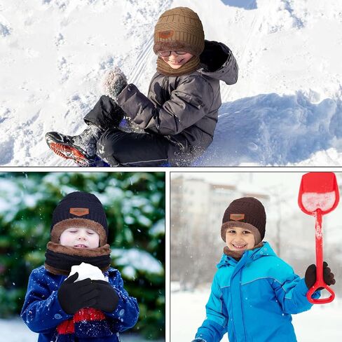 18 Pieces Kids Winter Hat Scarf Gloves Set Knitted Fleece Beanie Hat Scarves Touchscreen Gloves for 5-12 Years Old Girls and Boys in Saudi Arabia