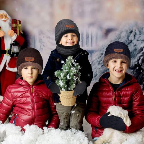 18 Pieces Kids Winter Hat Scarf Gloves Set Knitted Fleece Beanie Hat Scarves Touchscreen Gloves for 5-12 Years Old Girls and Boys in Saudi Arabia