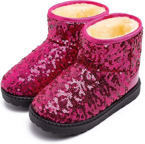 techcity Boys Girls Winter Warm Snow Boots Sequin Fur Lined Waterproof Boot Glitter Princess Outdoor Shoes(Toddler/Little Kid) in Saudi Arabia