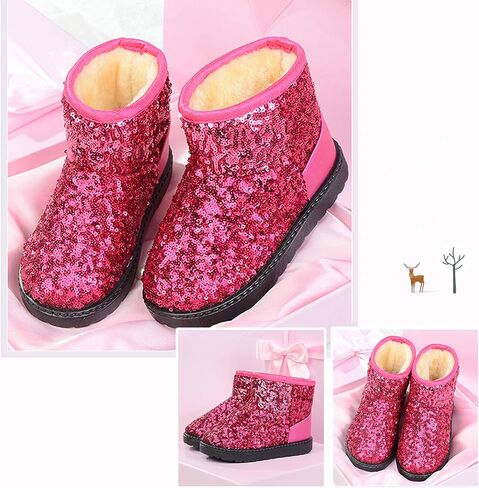 techcity Boys Girls Winter Warm Snow Boots Sequin Fur Lined Waterproof Boot Glitter Princess Outdoor Shoes(Toddler/Little Kid) in Saudi Arabia