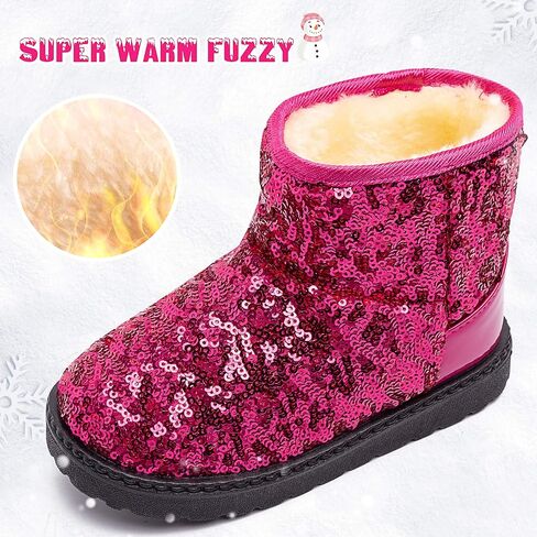 techcity Boys Girls Winter Warm Snow Boots Sequin Fur Lined Waterproof Boot Glitter Princess Outdoor Shoes(Toddler/Little Kid) in Saudi Arabia