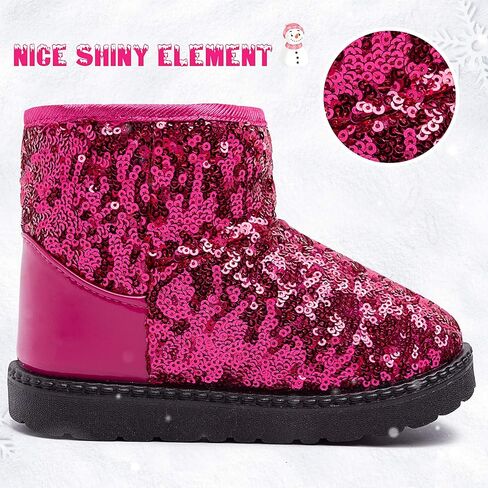 techcity Boys Girls Winter Warm Snow Boots Sequin Fur Lined Waterproof Boot Glitter Princess Outdoor Shoes(Toddler/Little Kid) in Saudi Arabia