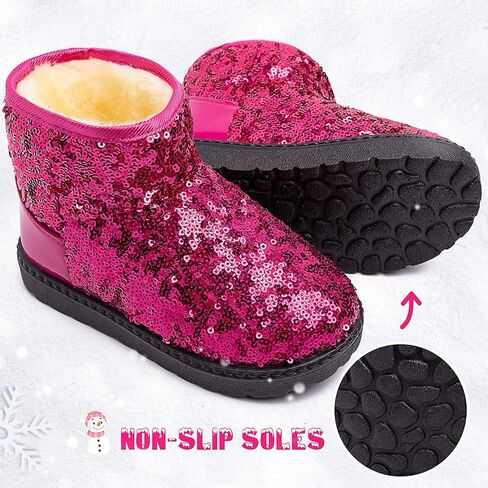 techcity Boys Girls Winter Warm Snow Boots Sequin Fur Lined Waterproof Boot Glitter Princess Outdoor Shoes(Toddler/Little Kid) in Saudi Arabia