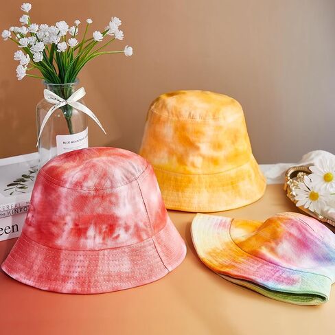 Silkfly 20 Pcs Cotton White Bucket Hat for Tie Dying Tie Dye Kit Items Things to Tie Dye Blank Cotton Packable Sun Hat with Accessories for Large Groups Party Tie Dye DIY Project in Kuwait