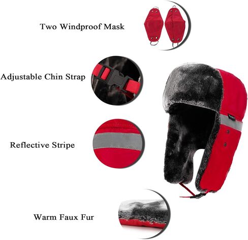 Winter Bomber Trapper Hats Ushanka - Men Women Russian Trooper Ear Flaps Hunting Face Masks Ski Snow Cold Weather in Saudi Arabia