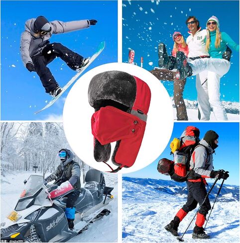 Winter Bomber Trapper Hats Ushanka - Men Women Russian Trooper Ear Flaps Hunting Face Masks Ski Snow Cold Weather in Saudi Arabia