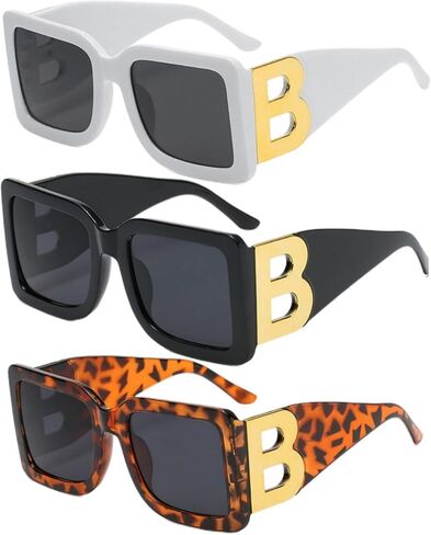 NLEYANB 3 Pieces Oversized Square Big B Designer Trend Sunglasses for Women Men UV400 in Kuwait