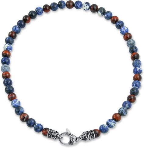 Bali Style Gemstone Blue Sodalite Brown Tiger Eye Ball Bead Strand Necklace For Men Women Stainless Steel Hook Clasp in Saudi Arabia