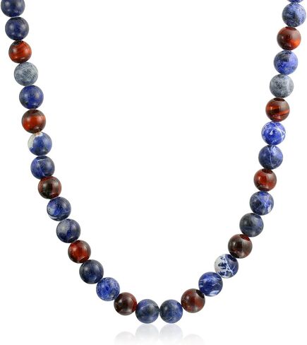 Bali Style Gemstone Blue Sodalite Brown Tiger Eye Ball Bead Strand Necklace For Men Women Stainless Steel Hook Clasp in Saudi Arabia