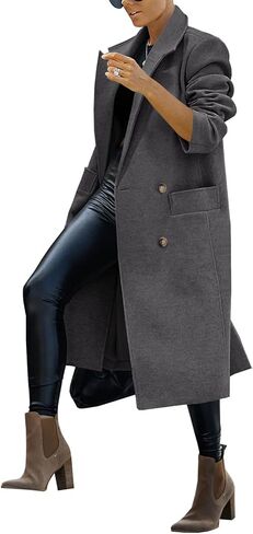 معطف Saodimallsu نسائي مزدوج الصدر معطف طويل غير رسمي للعمل المكتبي معطف واقٍ من المطر مع جيب in Kuwait