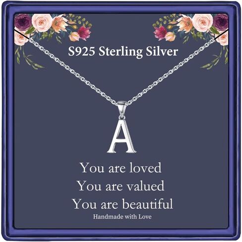 Hidepoo S925 Sterling Silver Initial Necklaces for Women Girls, Dainty Sterling Silver Initial Necklace Girls Gifts Letter Pendant Necklace Personalized Initial Necklaces for Women Teen Girls Jewelry in Kuwait