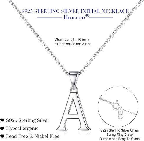 Hidepoo S925 Sterling Silver Initial Necklaces for Women Girls, Dainty Sterling Silver Initial Necklace Girls Gifts Letter Pendant Necklace Personalized Initial Necklaces for Women Teen Girls Jewelry in Kuwait