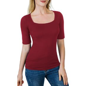 Artivaly Women's Half Sleeve Square Neck Slim-Fit Tee Tops