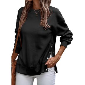 SHEWIN Womens Sweatshirt Casual Long Sleeve Lightweight Pullover Tops Loose Crewneck Sweatshirts with Side Slit