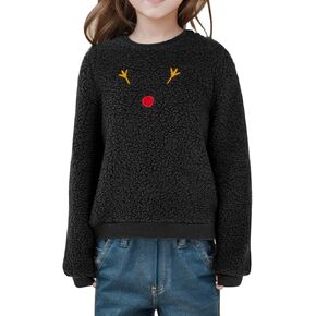 Meikulo كنزات شيربا مطبوعة على شكل حيوان الرنة للفتيات من Meikulo ملابس عيد الميلاد للأطفال برقبة دائرية من عمر 5 إلى 14 سنة in Kuwait