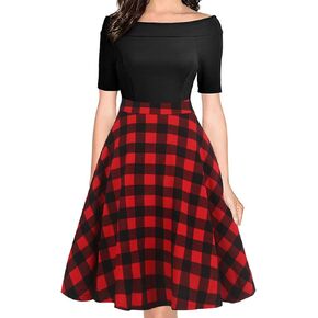 oxiuly Women's Vintage Off Shoulder Pockets Casual Floral A-Line Party Cocktail Swing Dress OX232 in Kuwait