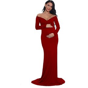 فستان Yuanlar الأنيق للحوامل بدون أكتاف لالتقاط الصور الفوتوغرافية، فستان طويل لحفلات استقبال المولود الجديد in Kuwait