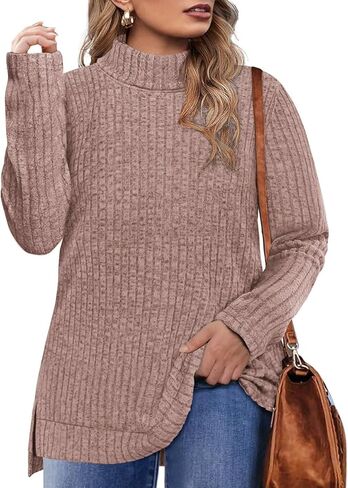 CARCOS Womens Plus Size Tops Long Sleeve Shirts Round/V Neck Tunics Solid Casual Lightweight Pullover Sweaters Fall XL-5XL in Saudi Arabia