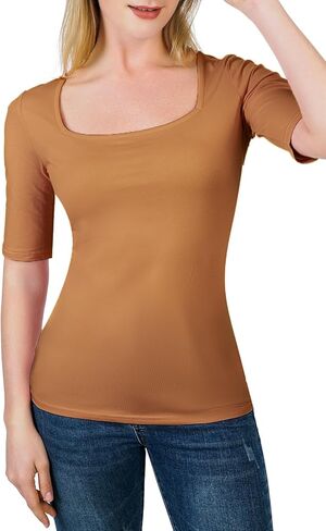 تي شيرت Artivaly نسائي نصف كم ورقبة مربعة ومقاس نحيف in Kuwait