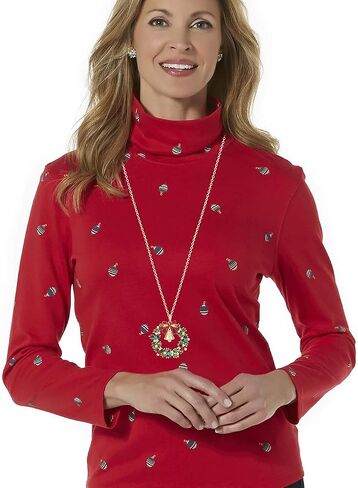 YAHPERN Christmas Necklaces For Women Glitzy Rhinestone Xmas Wreath Bell Pendant Necklace Holiday Jewelry Gift in Kuwait