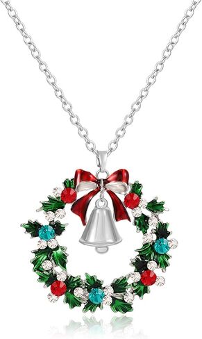 YAHPERN Christmas Necklaces For Women Glitzy Rhinestone Xmas Wreath Bell Pendant Necklace Holiday Jewelry Gift in Kuwait