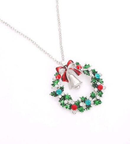 YAHPERN Christmas Necklaces For Women Glitzy Rhinestone Xmas Wreath Bell Pendant Necklace Holiday Jewelry Gift in Kuwait