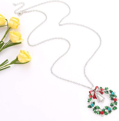 YAHPERN Christmas Necklaces For Women Glitzy Rhinestone Xmas Wreath Bell Pendant Necklace Holiday Jewelry Gift in Kuwait