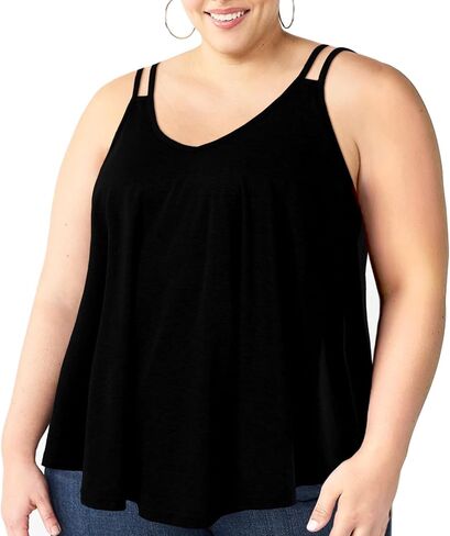 بالإضافة إلى حجم تانك القمم للنساء فلوي الخامس الرقبة السباغيتي حزام بروتيل الصيف بلا أكمام بلوزة عادية in Kuwait