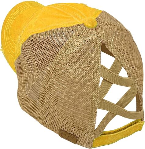 C.C Ponytail Criss Cross Messy Buns Ponycaps Baseball Cap Dad Trucker Mesh Hat (Distressed Patch Tequila Lime Sunshine Yellow) in Saudi Arabia