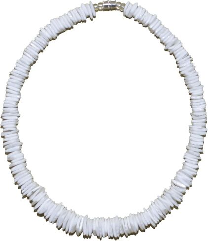 Native Treasure Mens and Womens Good Karma Rugged Surfer Tropical Beach White Rose Clam Chips Puka Shell Necklace in Kuwait