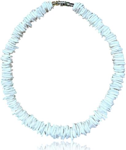 Native Treasure Mens and Womens Good Karma Rugged Surfer Tropical Beach White Rose Clam Chips Puka Shell Necklace in Kuwait