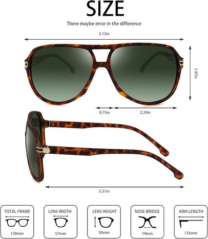 نظارات شمسية مستقطبة من بولاركينج للرجال والنساء، نظارات شمسية رياضية مربعة بجسر مزدوج وظلال طيار للحماية من الأشعة فوق البنفسجية in Kuwait