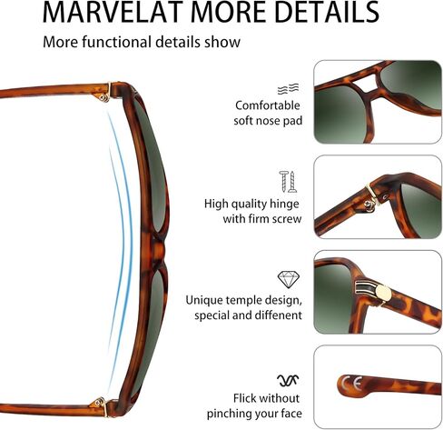 نظارات شمسية مستقطبة من بولاركينج للرجال والنساء، نظارات شمسية رياضية مربعة بجسر مزدوج وظلال طيار للحماية من الأشعة فوق البنفسجية in Kuwait