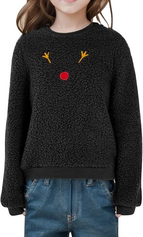 Meikulo كنزات شيربا مطبوعة على شكل حيوان الرنة للفتيات من Meikulo ملابس عيد الميلاد للأطفال برقبة دائرية من عمر 5 إلى 14 سنة in Kuwait