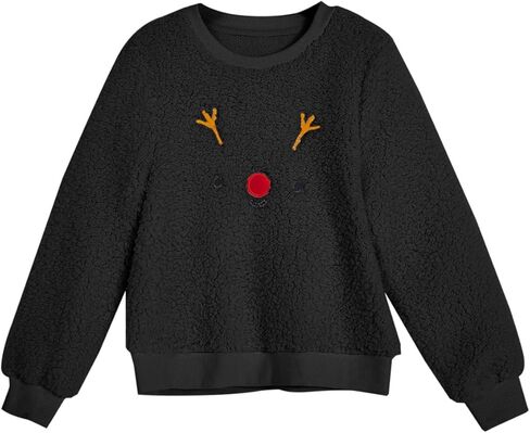 Meikulo كنزات شيربا مطبوعة على شكل حيوان الرنة للفتيات من Meikulo ملابس عيد الميلاد للأطفال برقبة دائرية من عمر 5 إلى 14 سنة in Kuwait