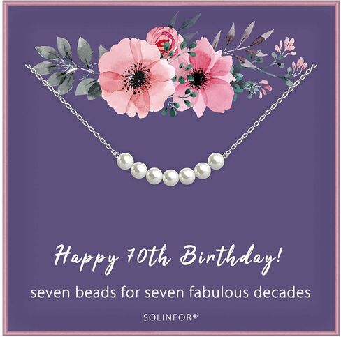 SOLINFOR 70th Birthday Gifts for Women - Sterling Silver Necklace Seven Pearls for Her 7 Decades - 70 Years Old Jewelry Gift Idea (70th) in Kuwait