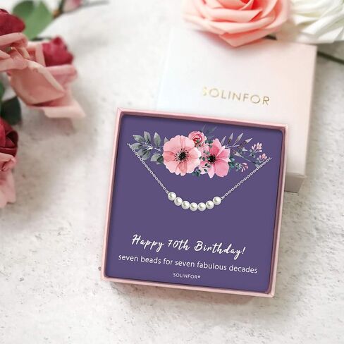 SOLINFOR 70th Birthday Gifts for Women - Sterling Silver Necklace Seven Pearls for Her 7 Decades - 70 Years Old Jewelry Gift Idea (70th) in Kuwait