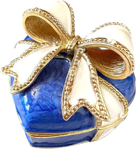 JFYSJ Love Heart Bow-knot Blue Jewelry Jewelry Box Hinged Trinket Box Bow Bling Trinket Box Miniature Figurine Ring Box in Kuwait
