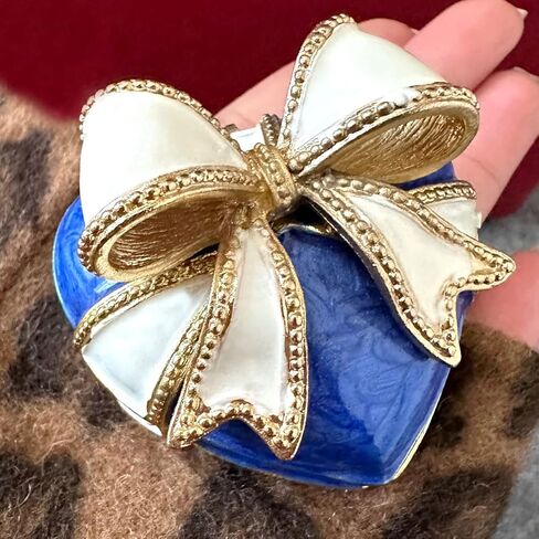 JFYSJ Love Heart Bow-knot Blue Jewelry Jewelry Box Hinged Trinket Box Bow Bling Trinket Box Miniature Figurine Ring Box in Kuwait