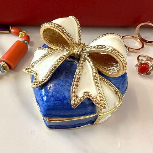 JFYSJ Love Heart Bow-knot Blue Jewelry Jewelry Box Hinged Trinket Box Bow Bling Trinket Box Miniature Figurine Ring Box in Kuwait