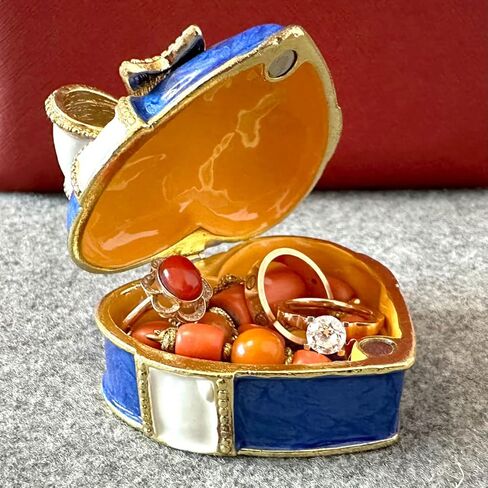 JFYSJ Love Heart Bow-knot Blue Jewelry Jewelry Box Hinged Trinket Box Bow Bling Trinket Box Miniature Figurine Ring Box in Kuwait