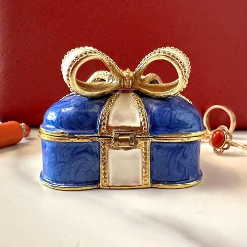 JFYSJ Love Heart Bow-knot Blue Jewelry Jewelry Box Hinged Trinket Box Bow Bling Trinket Box Miniature Figurine Ring Box in Kuwait