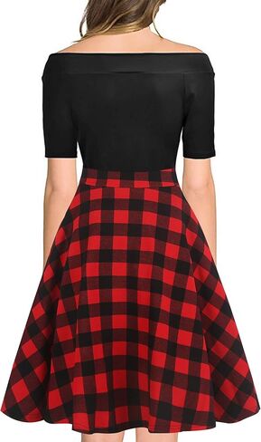 oxiuly Women's Vintage Off Shoulder Pockets Casual Floral A-Line Party Cocktail Swing Dress OX232 in Kuwait