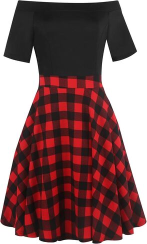 oxiuly Women's Vintage Off Shoulder Pockets Casual Floral A-Line Party Cocktail Swing Dress OX232 in Kuwait