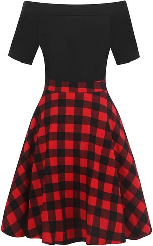 oxiuly Women's Vintage Off Shoulder Pockets Casual Floral A-Line Party Cocktail Swing Dress OX232 in Kuwait